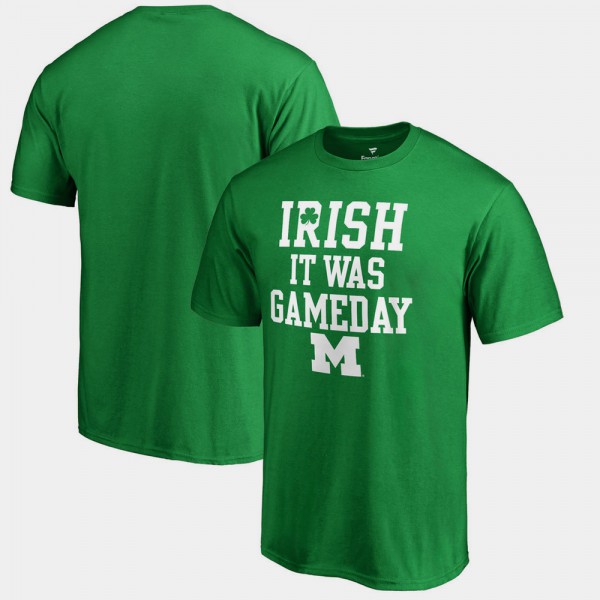 Michigan Mens T-Shirt Kelly Green Irish It Was Gameday St. Patrick's Day Embroidery