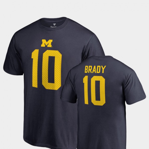 University of Michigan #10 Mens Tom Brady T-Shirt Navy Name & Number College Legends Embroidery