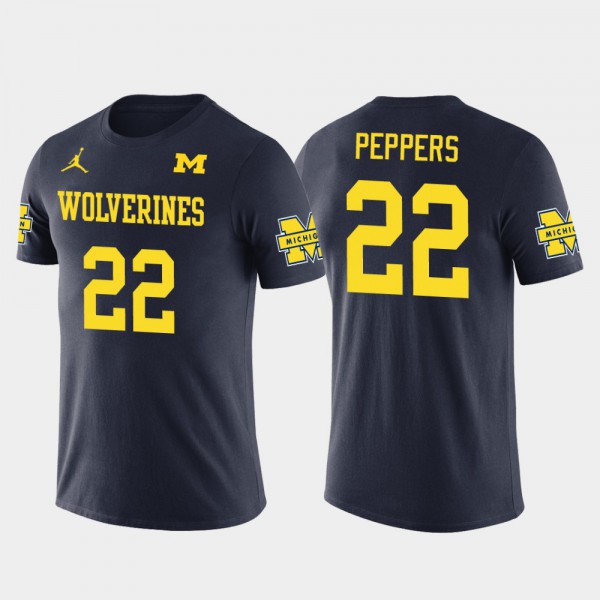 University of Michigan #22 Men Jabrill Peppers T-Shirt Navy Cleveland Browns Football Future Stars Stitch