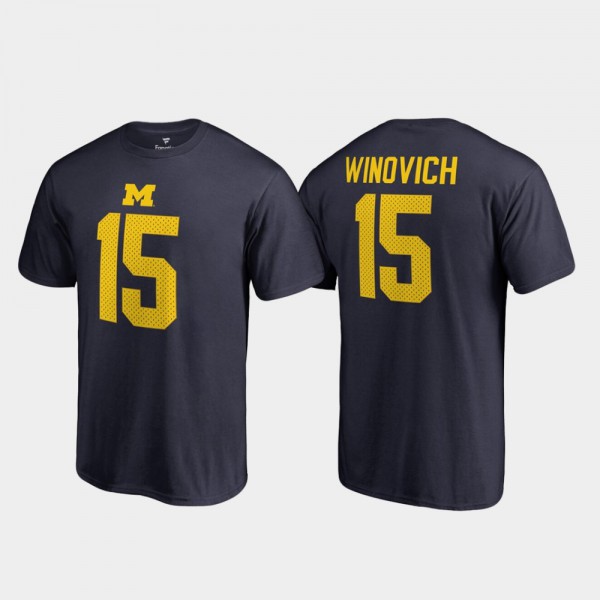 University of Michigan #15 Mens Chase Winovich T-Shirt Navy University College Legends Name & Number