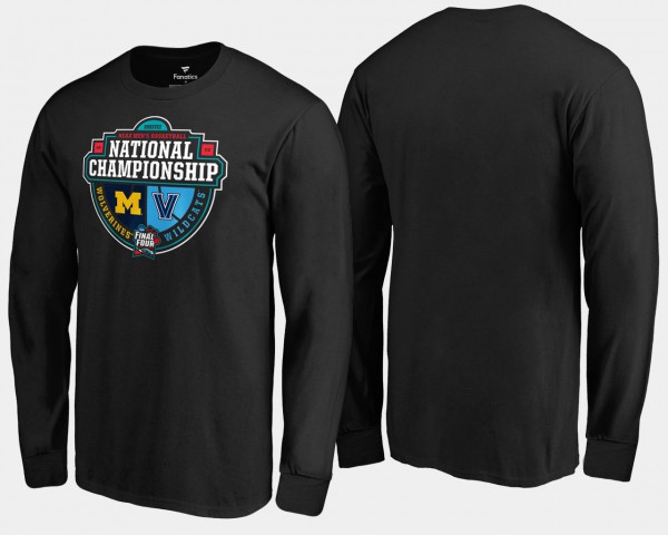 Michigan Wolverines For Men T-Shirt Black Player vs. Villanova Wildcats Crossover Matchup Long Sleeve 2018 Basketball National Championship