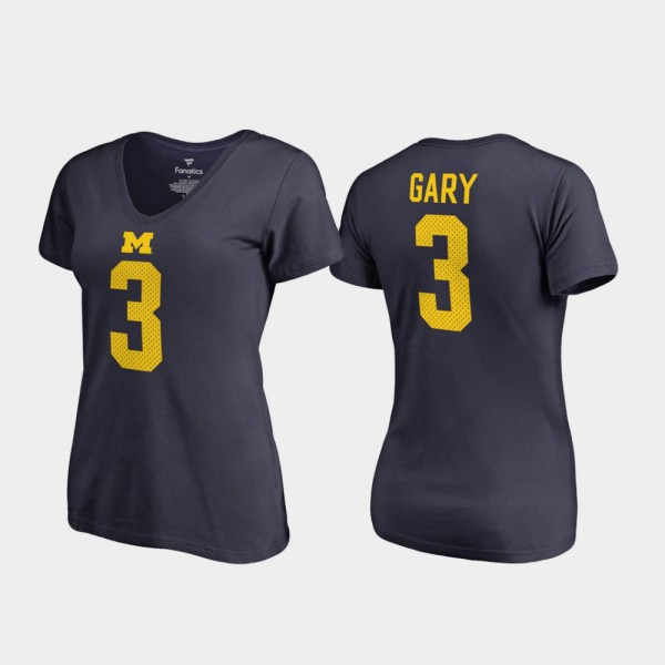 University of Michigan #3 Women's Rashan Gary T-Shirt Navy NCAA V-Neck Name & Number College Legends